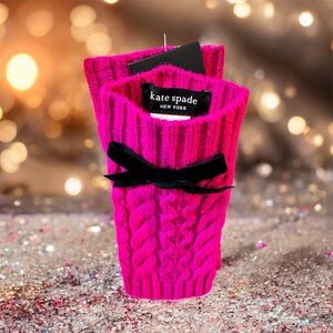 Kate Spade Vibrant Pink Cable Knit fingerless gloves